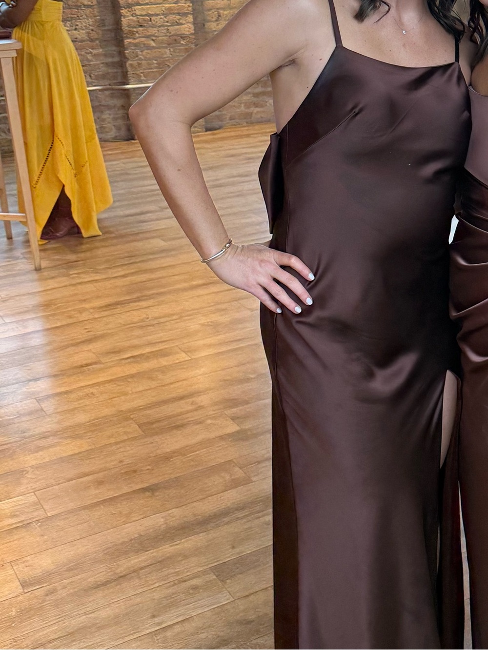 Revelry Chocolate Brown Satin Strapless Evening Gown